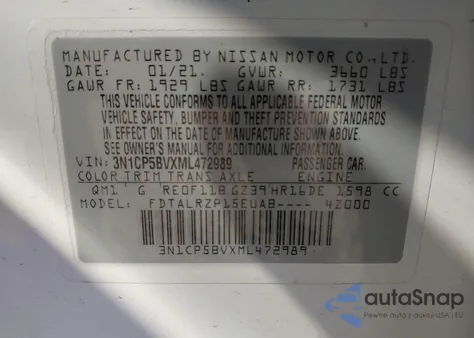 2021 Nissan Kicks S Xtronic Cvt z USA, uszkodzony, nr VIN 3N1CP5BVXML472989